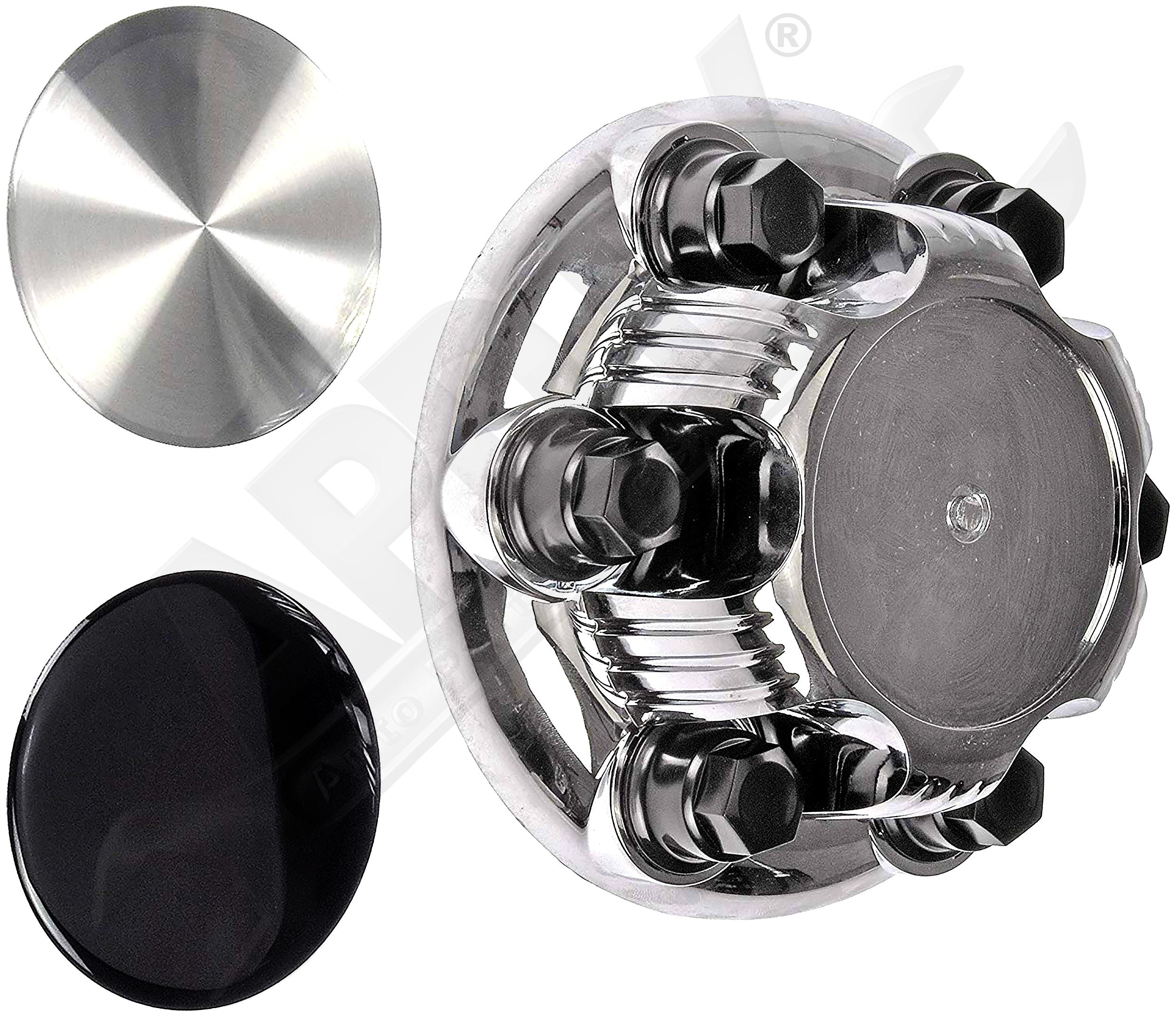 APDTY, APDTY 010112 Chrome Wheel Center Hub Cap w/Two End Caps